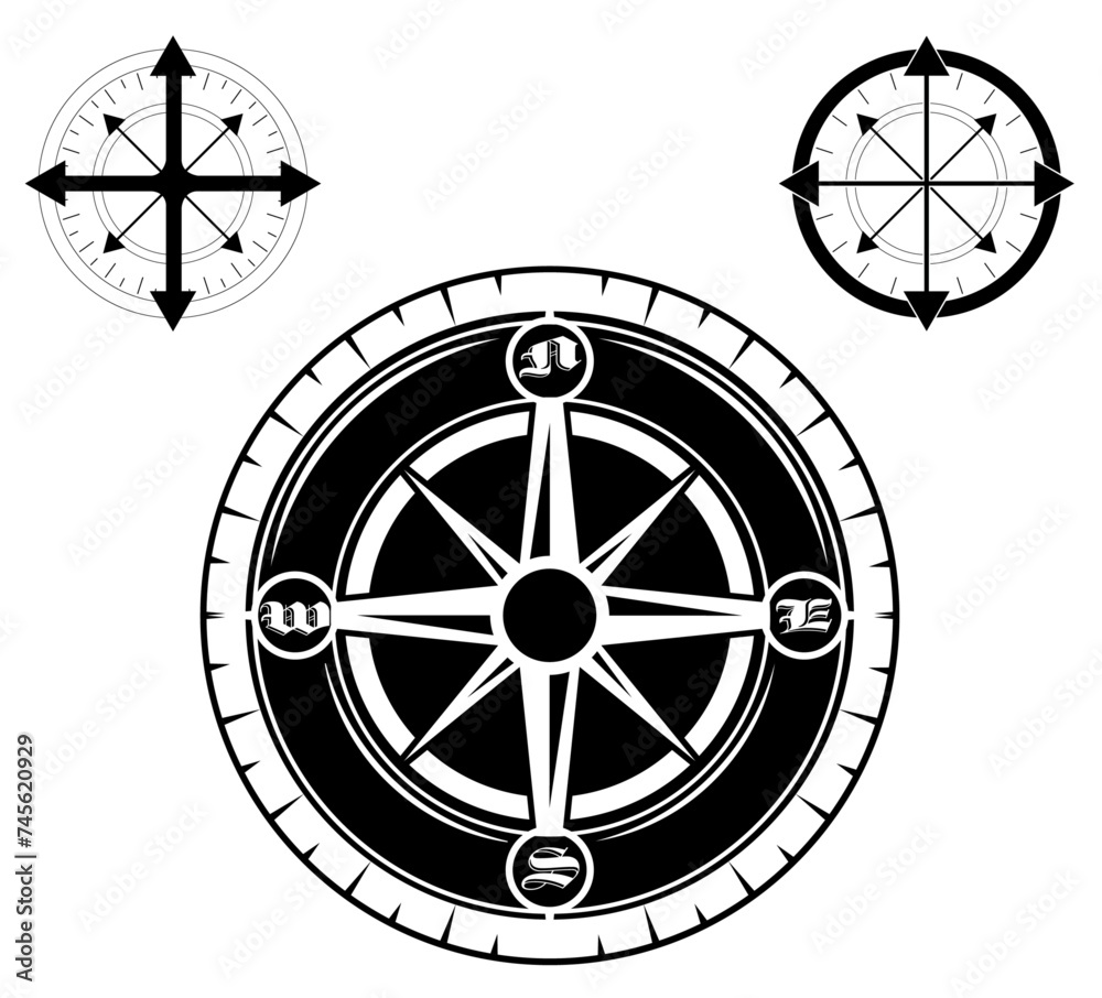 Compass Ocean Navigation two basic and one detailed - Vector Illustration