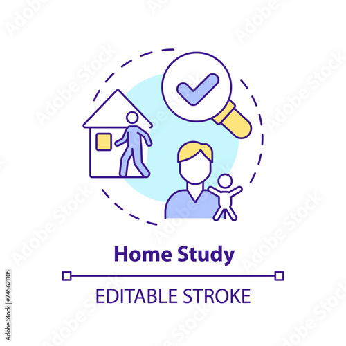 Home study multi color concept icon. Social worker home visit. Family assessment. Legal process of adoption. Round shape line illustration. Abstract idea. Graphic design. Easy to use