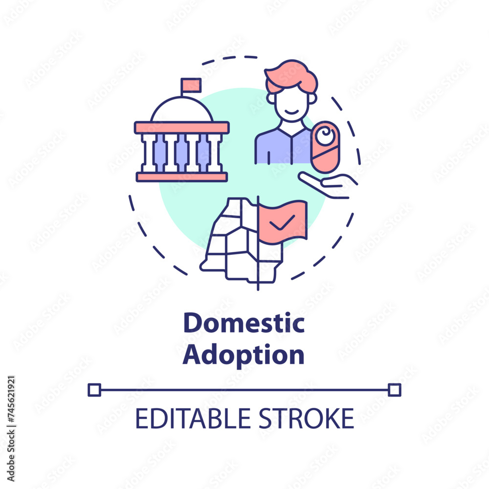 Domestic adoption multi color concept icon. Adopting newborn from home country. Legal process. Adoption agency service. Round shape line illustration. Abstract idea. Graphic design. Easy to use