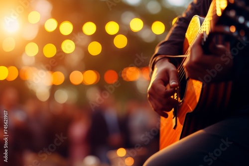 guitar, closeup, guitarist, instrument, musician, music, musical, performance, artist, background. close up of a musician now solo guitar playing a concert on a club stage with bokeh light in concert.