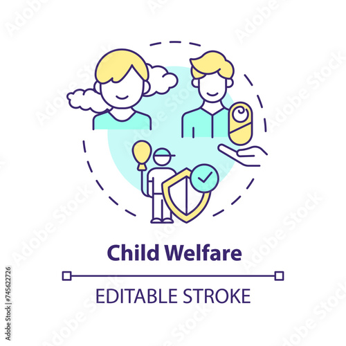 Child welfare multi color concept icon. Happy childhood. Kids wellbeing. Protecting children rights. Adoption benefit. Round shape line illustration. Abstract idea. Graphic design. Easy to use
