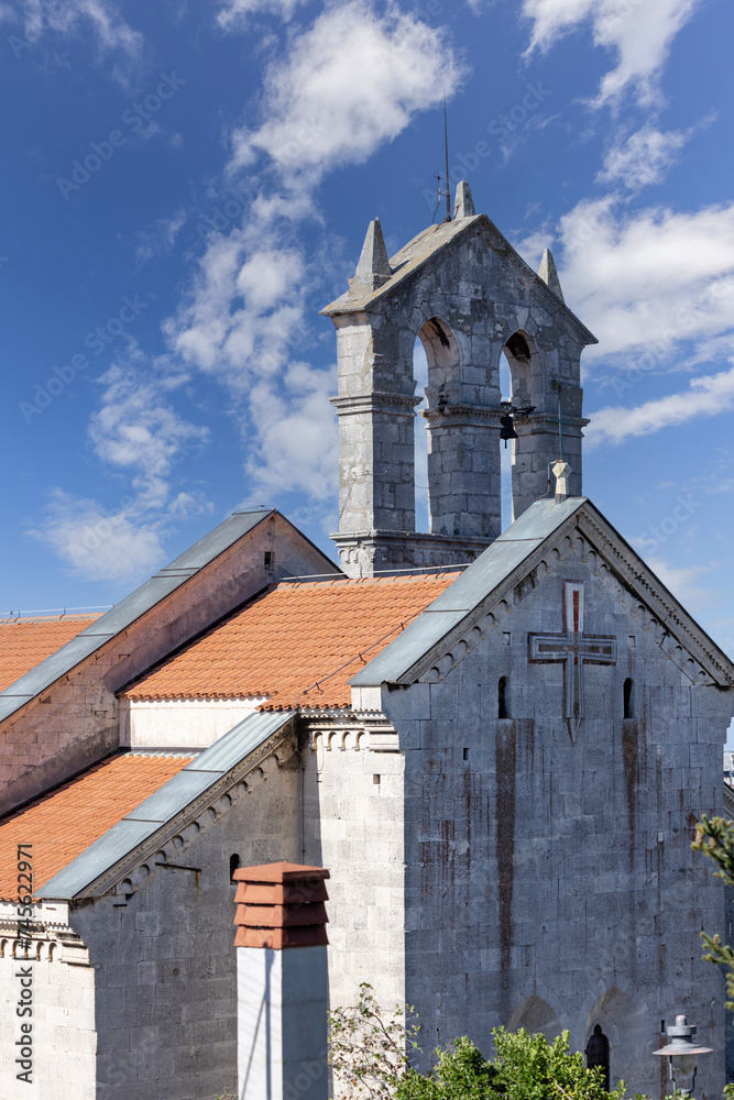 Medieval Monastery and Church of St. Francis with bell tower located on Pula Hill, Pula, Croatia, Istria