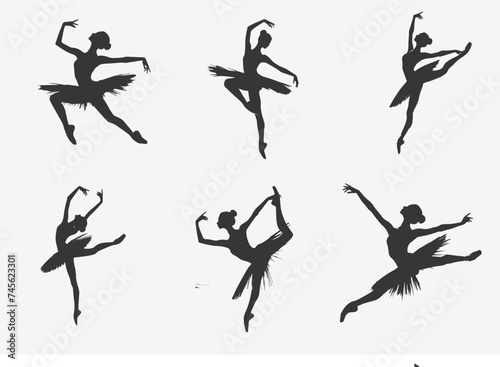 Ballerina performing  dance in silhouette on white background.