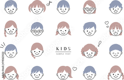 シンプルな子供の顔アイコン　イラスト素材セット / vector eps