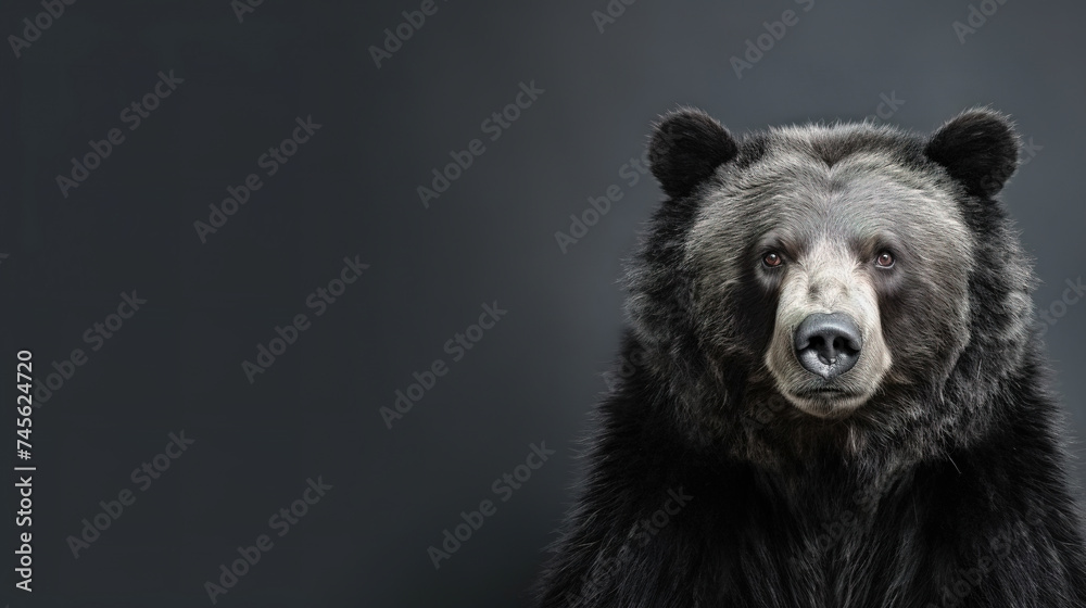 Front view of Sloth Bear on dark gray background. Wild animals banner with copy space Front view of Sloth Bear on dark gray background. Wild animals banner with copy space