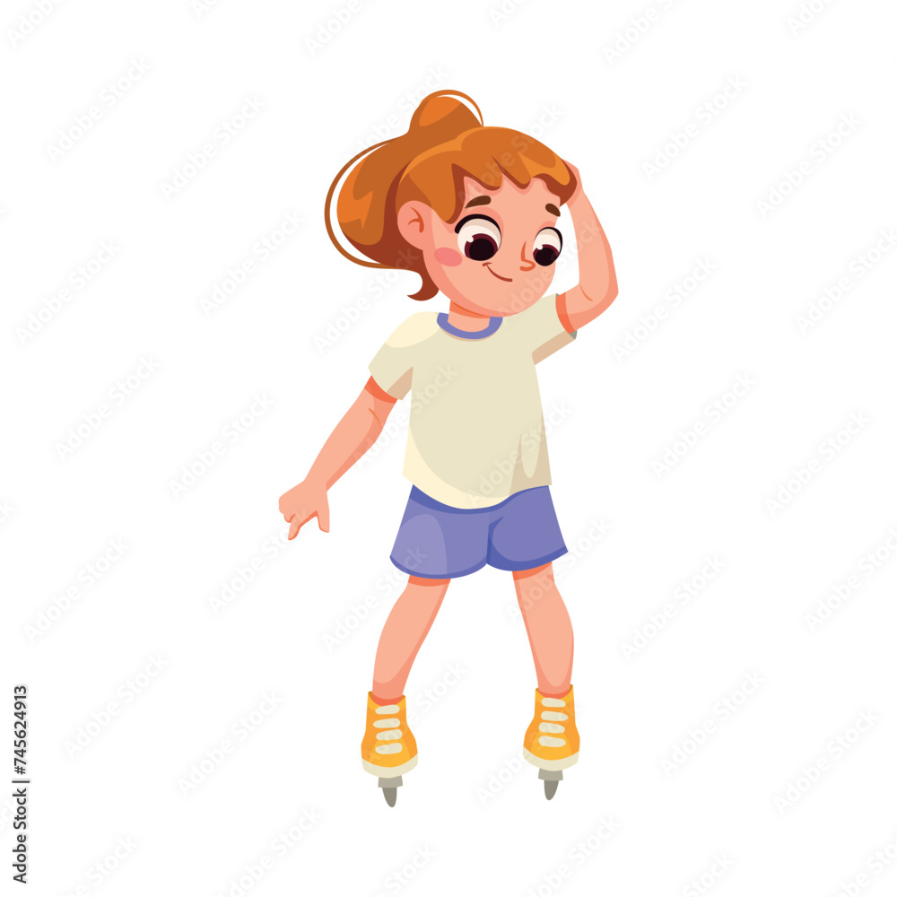 Happy Girl Character Ice Skating Do Sport and Physical Body Training Vector Illustration Happy Girl Character Ice Skating Do Sport and Physical Body Training Vector Illustration