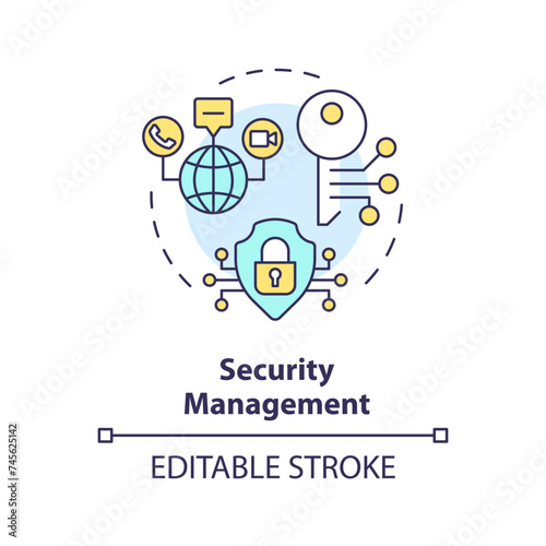 Security management multi color concept icon. Internet infrastructure administration. Intrusion detection monitoring. Round shape line illustration. Abstract idea. Graphic design. Easy to use