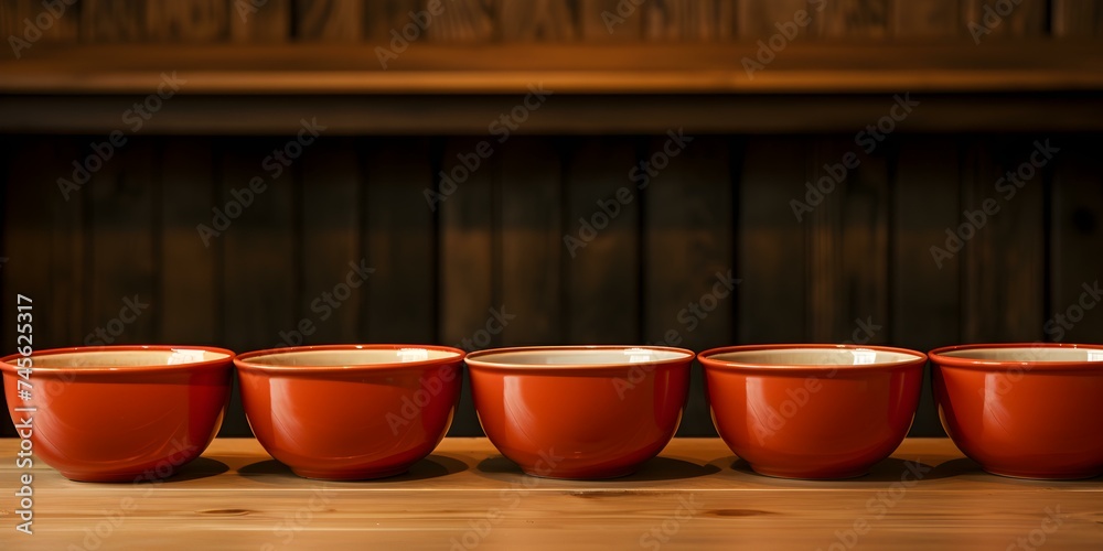 Row of Soup Bowls Ready for Donation to Those in Need. Concept Food donation, Community support, Helping others, Giving back, Fighting hunger Row of Soup Bowls Ready for Donation to Those in Need. Concept Food donation, Community support, Helping others, Giving back, Fighting hunger