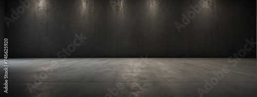 Amazing panoramic view of black concrete wall texture rough cement retro background vintage from Generative AI © sevenSkies