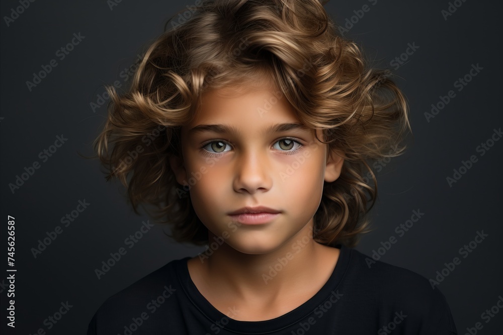Portrait of a beautiful young girl with curly hair on a dark background Portrait of a beautiful young girl with curly hair on a dark background