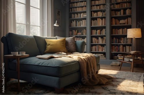 Homey Retreat: A Cozy Corner for Coffee and Books, generative AI © Art_spiral