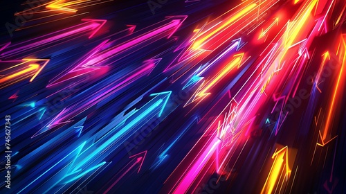 Abstract neon light arrows background. Generative Ai