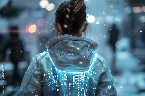 Futuristic fashion with smart fabrics adapting to climate health and style preferences