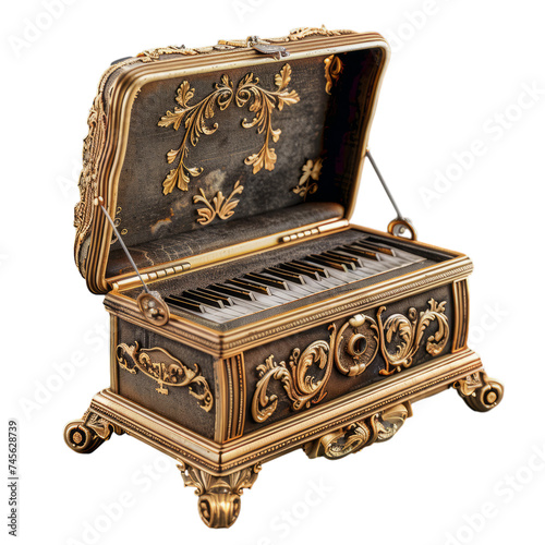 antique music box isolated on transparent background, png