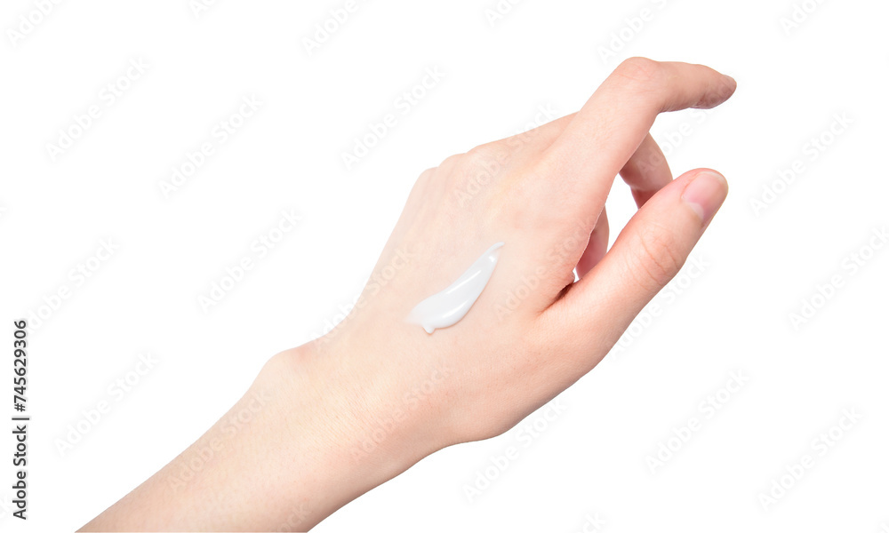 white skincare cream on clean female hand
