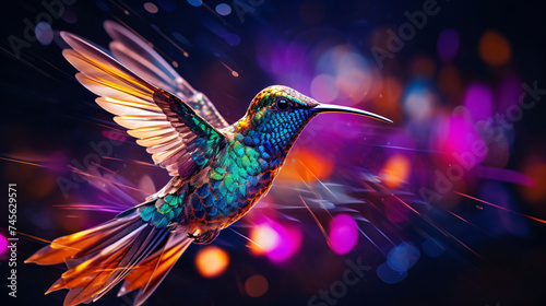 a colorful hummingbird flying in the air