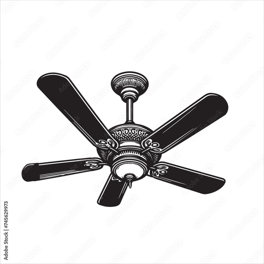 Ceiling Fan Silhouette. Black and White Icon Design Elements on Isolated White Background Ceiling Fan Silhouette. Black and White Icon Design Elements on Isolated White Background