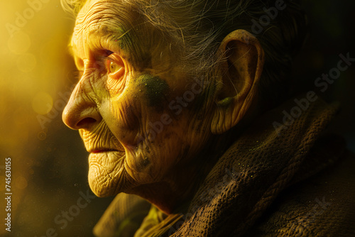 an old woman with a yellow face photo