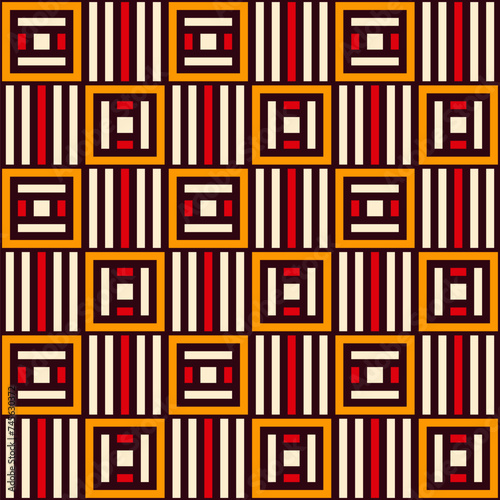 Vector seamless squares pattern with stripes. Regularly repeating square tiles and stripes. Geometric lattice. Vector colorful background.