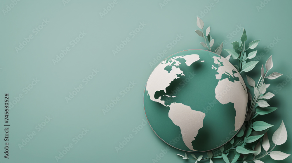 a green and white globe with leaves