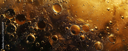Brown color oil bubbles background. Closeup view.