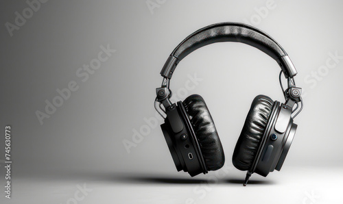 Black headphones on a white screen isolated.Generative AI photo