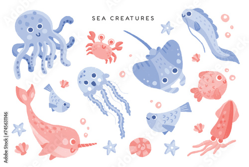 This is Under The Sea clipart set contains 12 high-quality (300dpi), gouache style png. Suitable for art print, t-shirts, packaging, phone cases, brand kit, etc