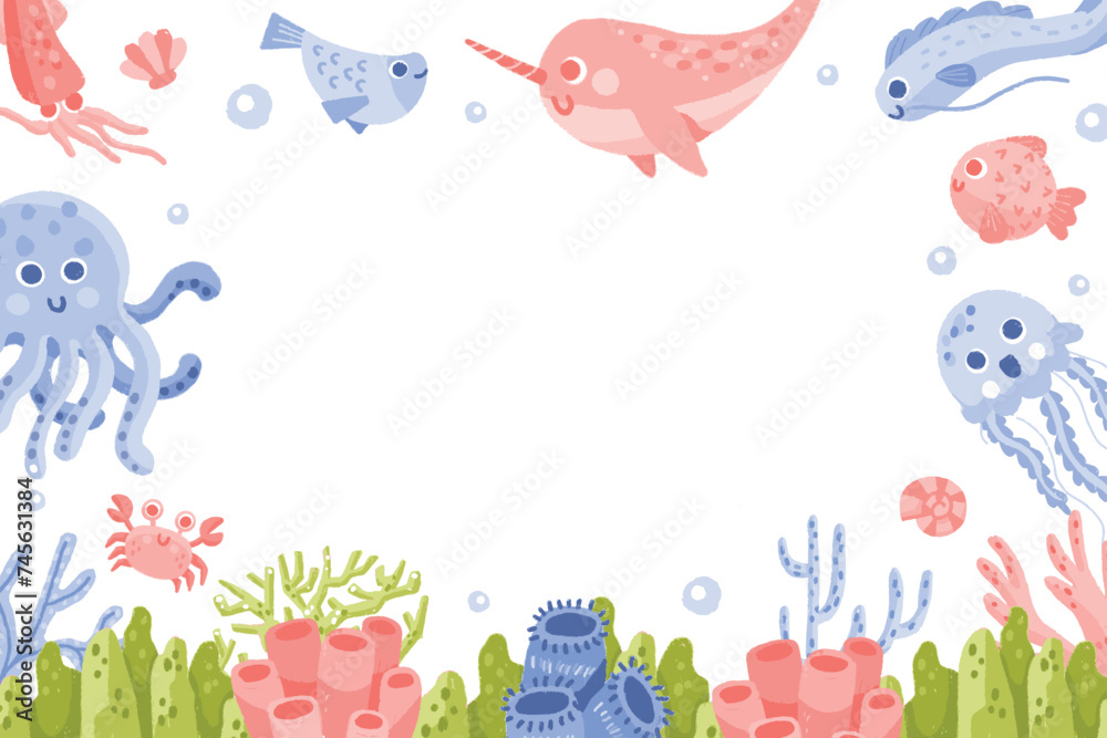 Naklejka premium This is Under The Sea clipart set contains 12 high-quality (300dpi), gouache style png. Suitable for art print, t-shirts, packaging, phone cases, brand kit, etc