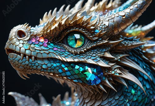 A dragon with diamond and gemstone scales, opal eyes © Giuseppe Cammino
