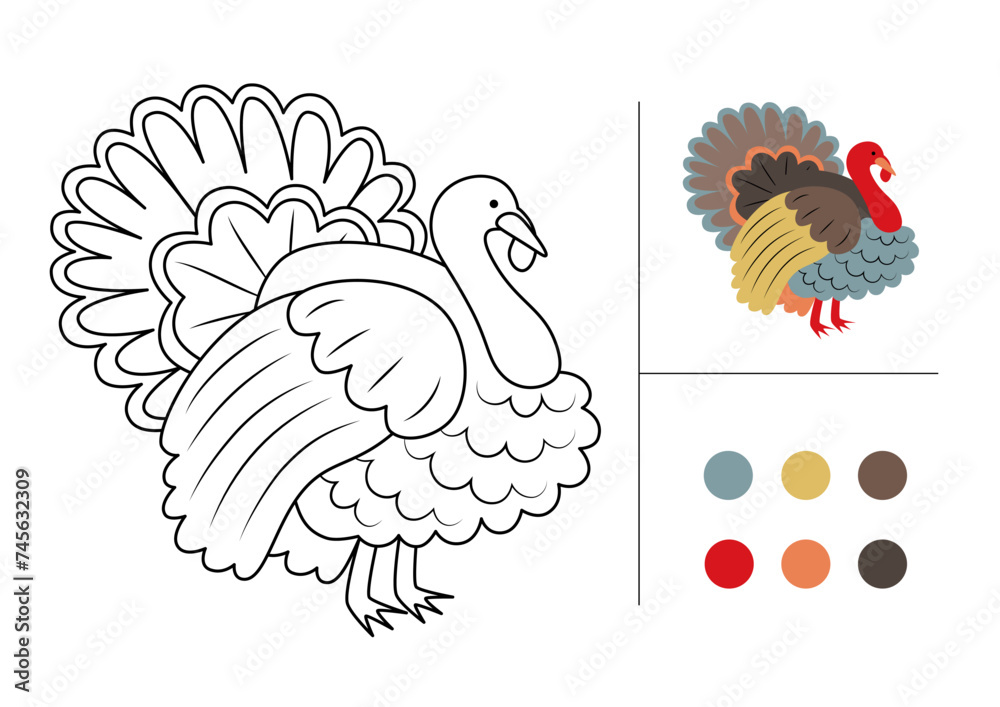 Turkey for coloring book. Line art design for kids coloring page. Vector illustration isolated ...