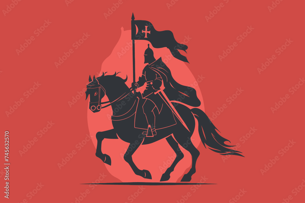 Silhouette Ottoman Knight Riding Horse Flat design Silhouette Ottoman Knight Riding Horse Flat design