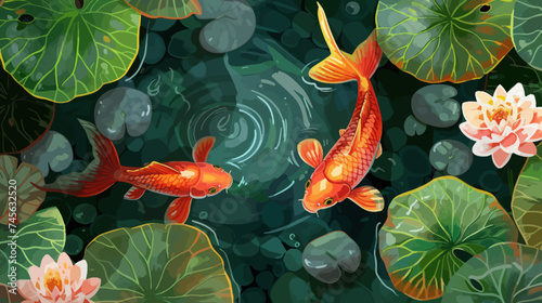 Illustration Goldfishes in Pond