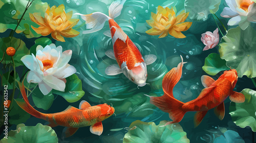 Illustration Goldfishes in Pond