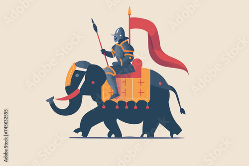 Ottoman Knight Riding Elephant Flat Design