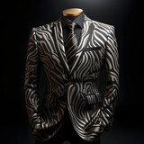 Men's Formal Suit with Zebra Pattern. Black and White Striped Business Suit