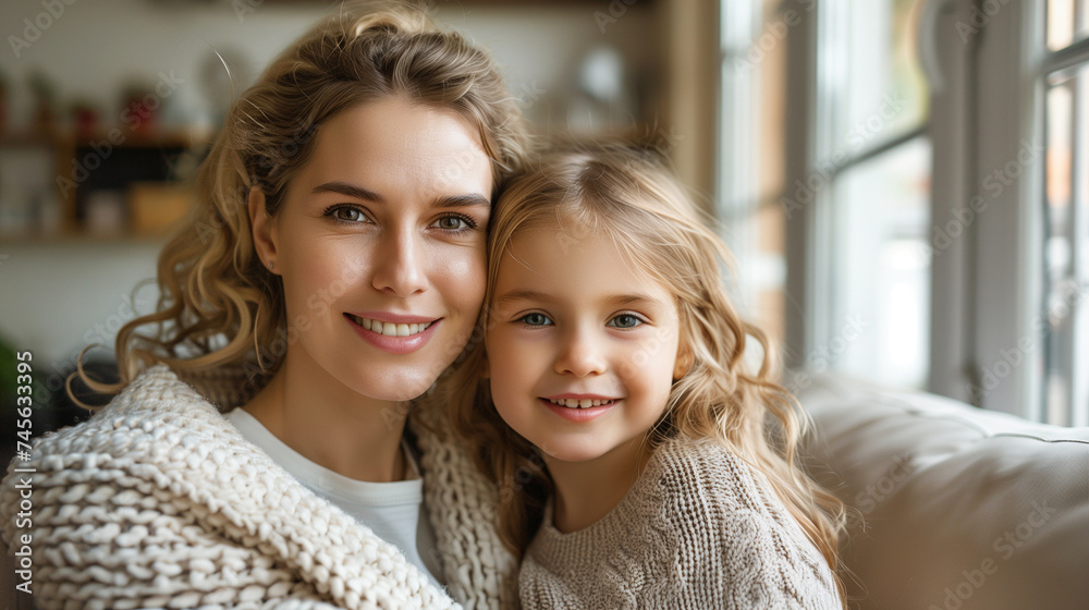 Lovely family mom and daughter reading story together on sofa daytime at home family hobby relation weekend lifestyle. Lovely family mom and daughter reading story together on sofa daytime at home family hobby relation weekend lifestyle.