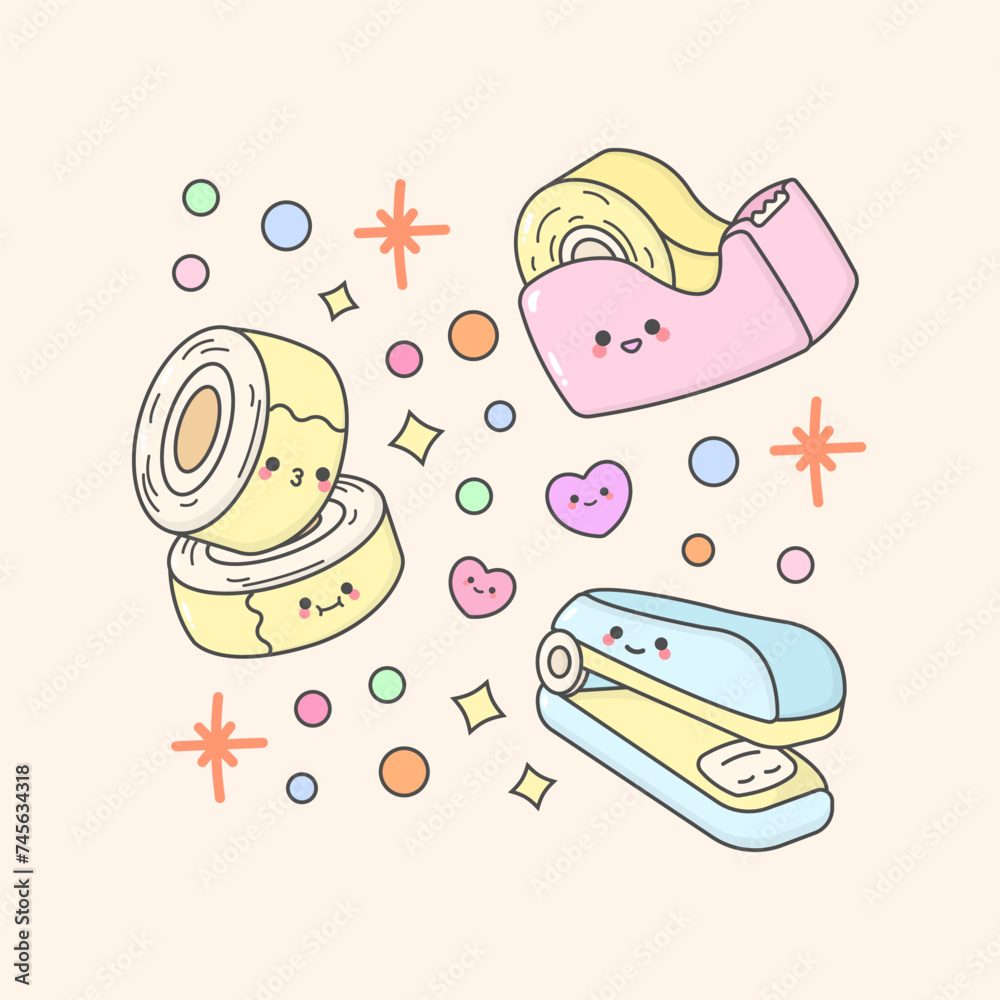 stationery duck tape stapler with cute facial expressions and pastel colour stationery duck tape stapler with cute facial expressions and pastel colour