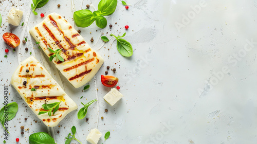 grilled halloumi, food advertising, with empty copy space