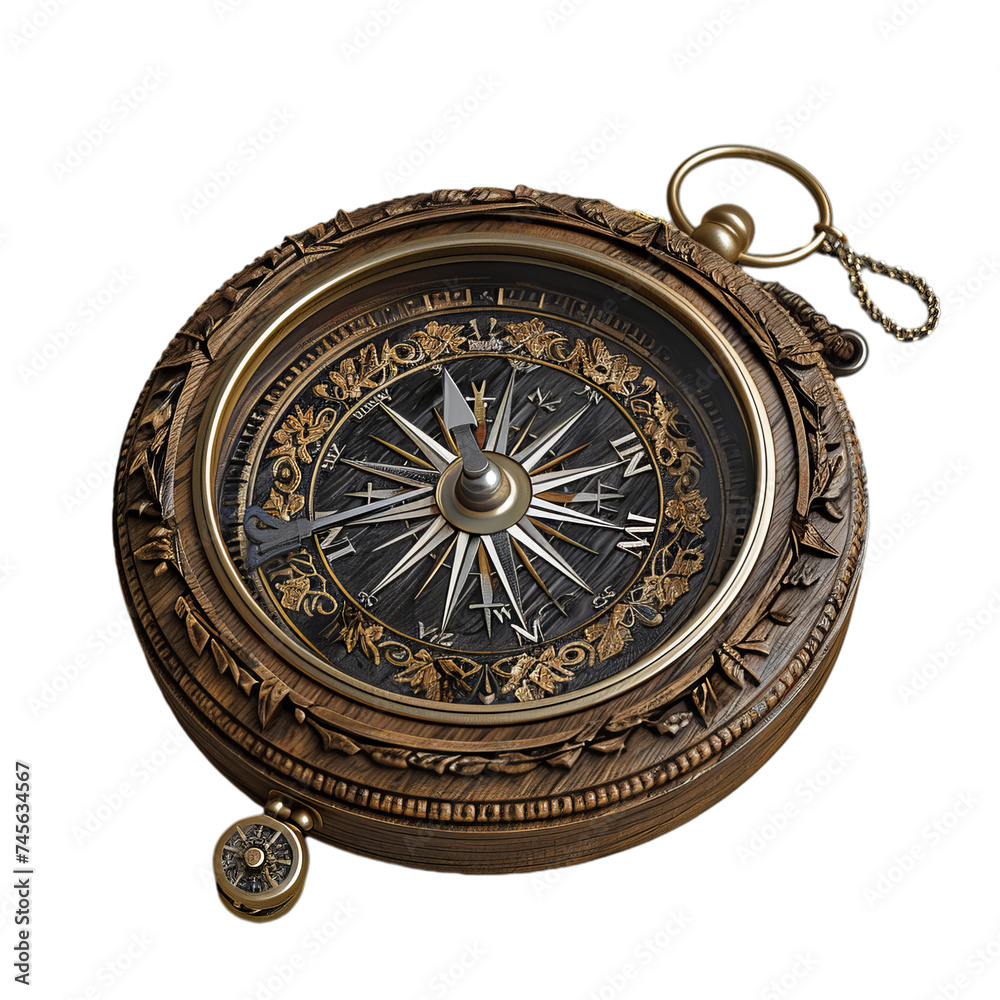wooden compass isolated on transparent background, png
