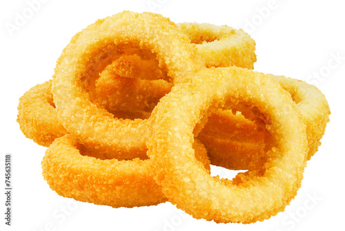 fried Onion ring, isolated on white background, full depth of field