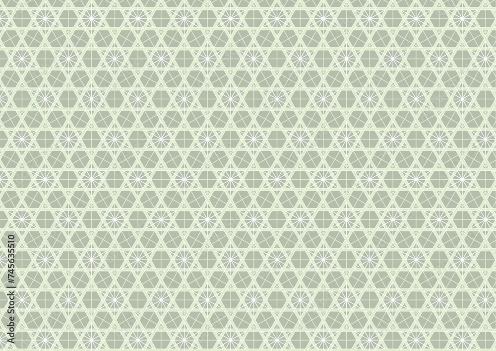 日本の伝統紋様 籠目のシームレスパターン 緑
