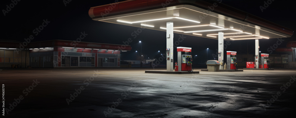 small empty gas station at night