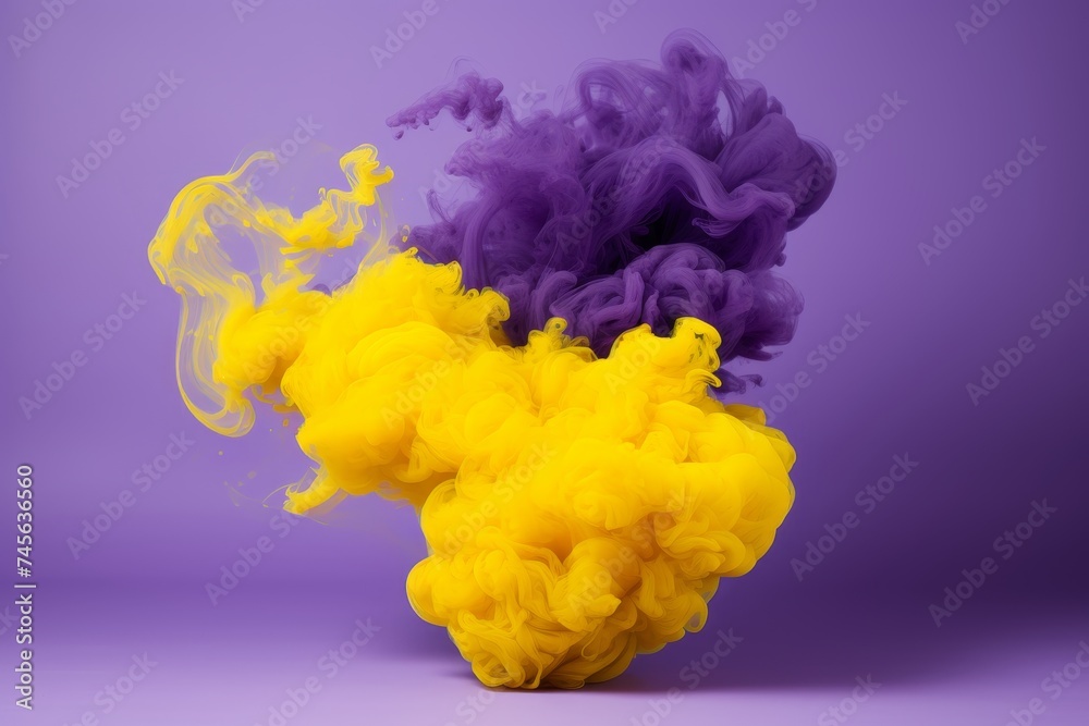 Fluffy foggy cloud with purple and yellow hues, resembling chrome reflections in the sky Fluffy foggy cloud with purple and yellow hues, resembling chrome reflections in the sky
