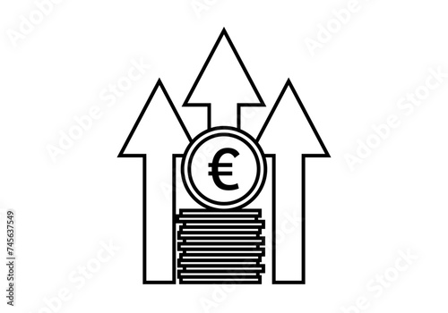 Moneda de euro con flechas de crecimiento.