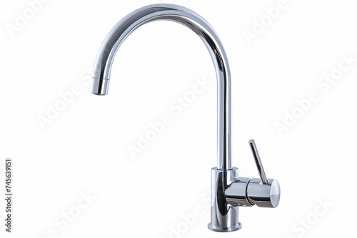 Chrome kitchen water mixer tap with a modern design isolated on white