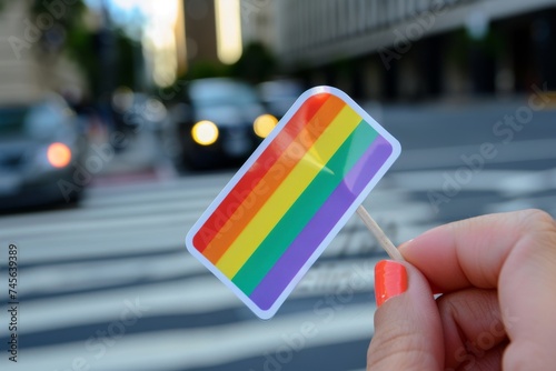 LGBTQ Sticker empathetic design. Rainbow smitten motive electrifying sticker diversity Flag illustration. Colored lgbt parade demonstration mystical. Gender speech and rights entrepreneurial freedom photo