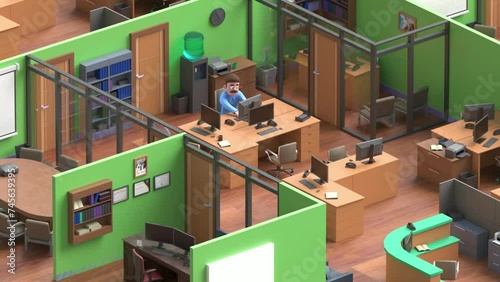 3d animation of an Isometric Office