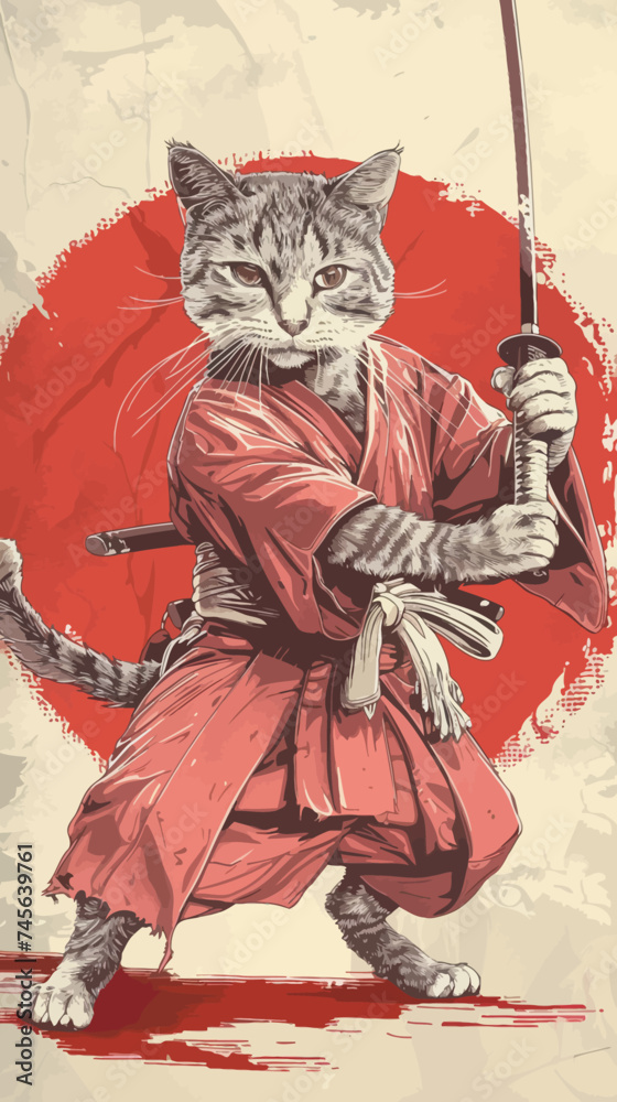 Samurai Cat Illustration Samurai Cat Illustration