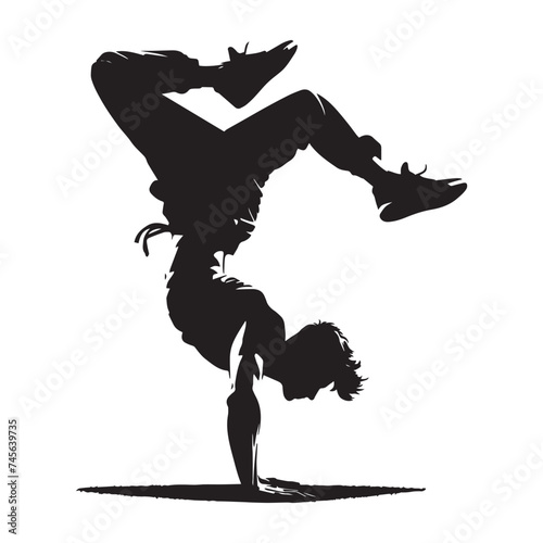"Cliffside Balance: Silhouette of a Person Performing Handstands"