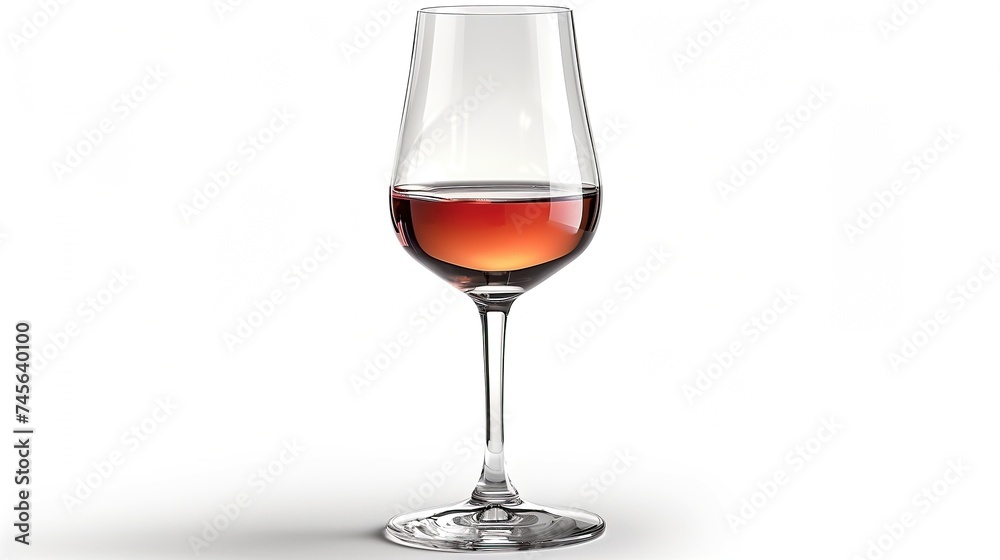 A single, elegant wine glass captures the subtle hues and clarity of rose wine against a pristine white background A single, elegant wine glass captures the subtle hues and clarity of rose wine against a pristine white background